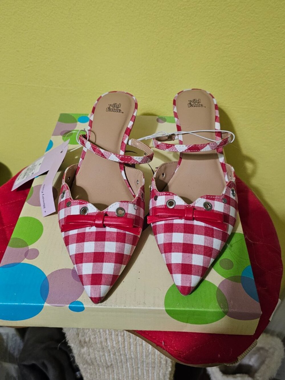 Plaid kitten heel mules